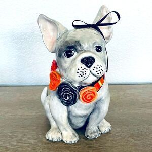 Blue Sky Ceramic Halloween Gray Frenchie Dog Decor